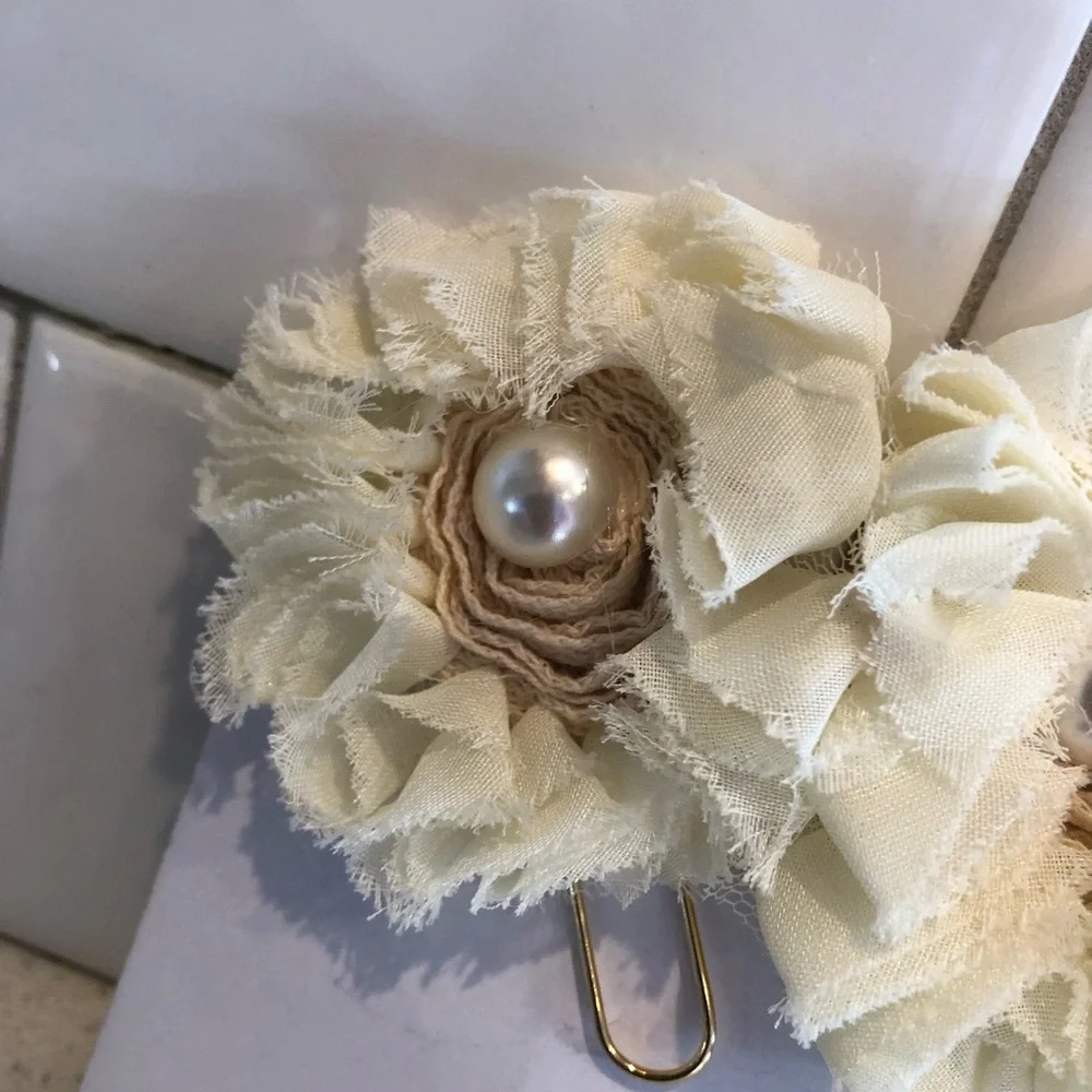 Handmade Cream Floral Pearl PaperClip Bookmarks - Set of 4